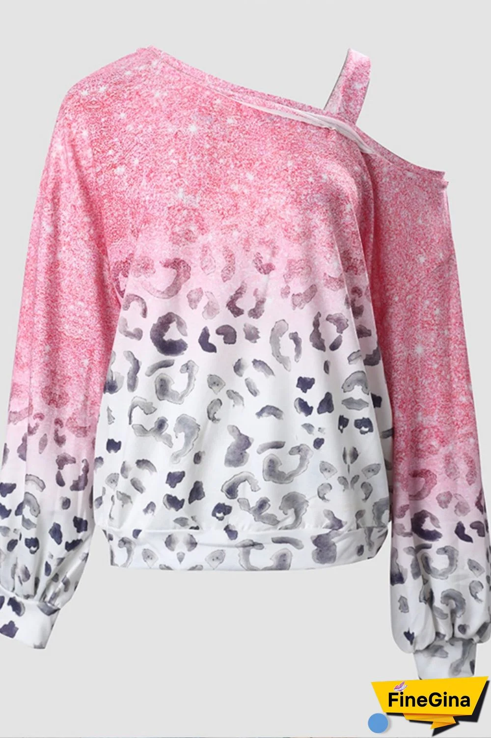 Pink Casual Gradual Change Print Basic Oblique Collar Tops