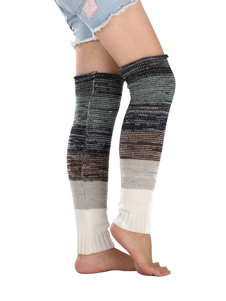 Comstylish Soft Warm Retro Rainbow Contrasting Knee Protectors Socks
