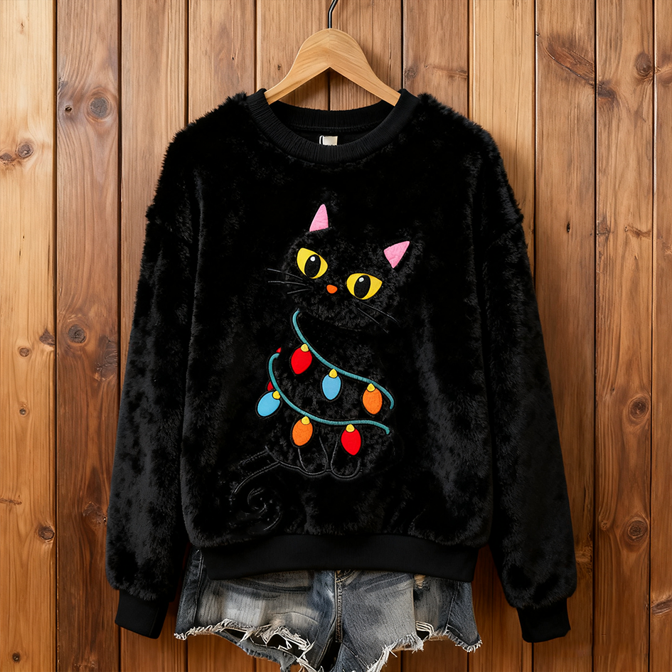 Women's Christmas Winter Warm Fun Animal Design Flannel Sweatshirt elevenforest