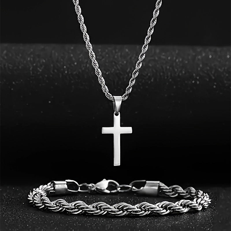 Minimalist Classic Style Cross 304 Stainless Steel Bracelets Necklace