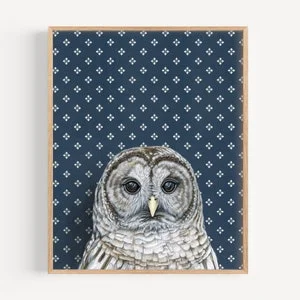 Pornhint Barred Owl - Art Print | owl art, vintage wallpaper home decor, owl lover gift, nursery art
