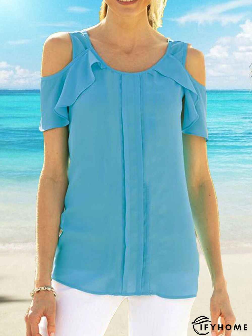 Round Neck Plain Casual Short Sleeve Top | IFYHOME