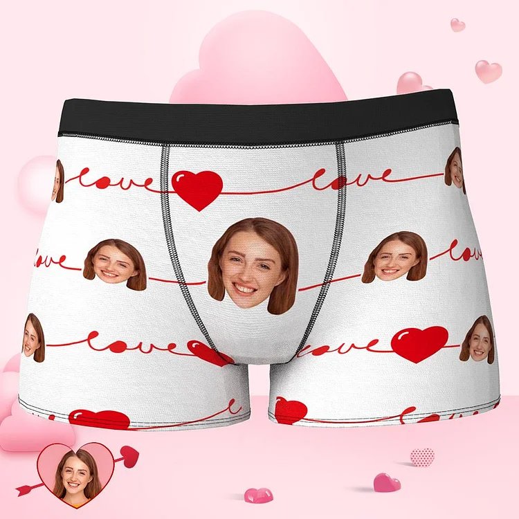 Custom Face Boxer Heart and Love Shorts Valentine's Day Gifts