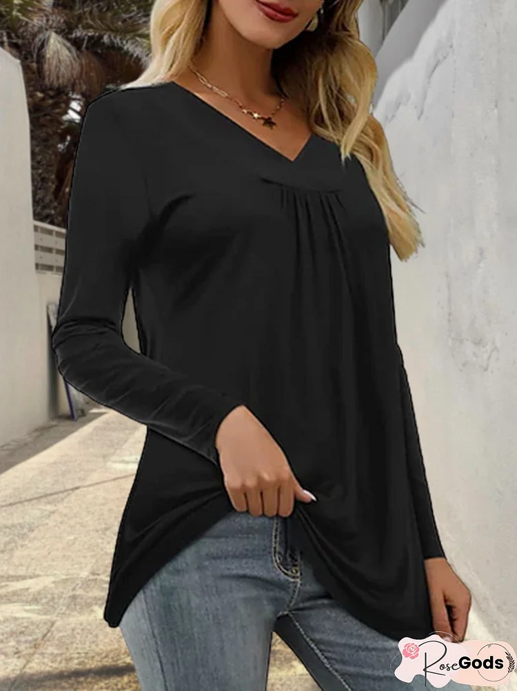 V Neck Loose Simple Blouse