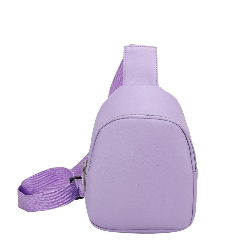 Kid’s Pu Leather Solid Color Streetwear Bucket Zipper Fanny Pack