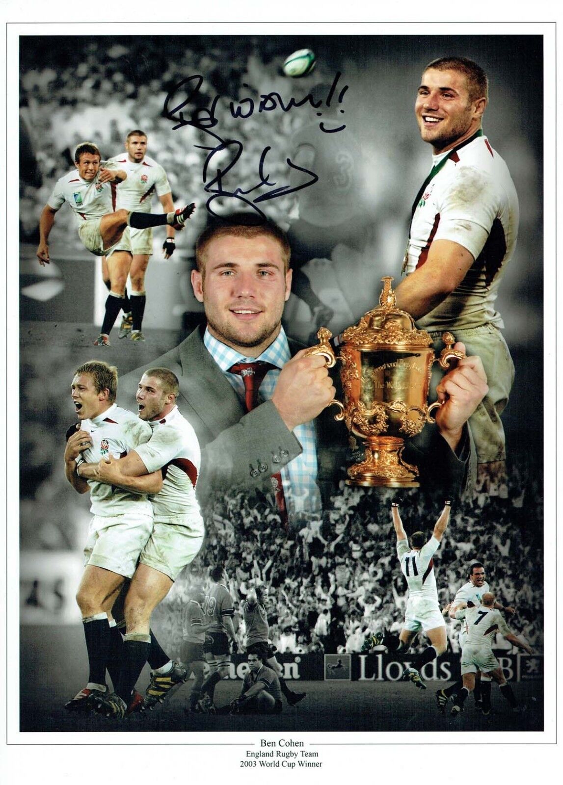 Ben COHEN England Rugby Union World Cup Signed 16x12 Montage Photo Poster painting AFTAL RD COA