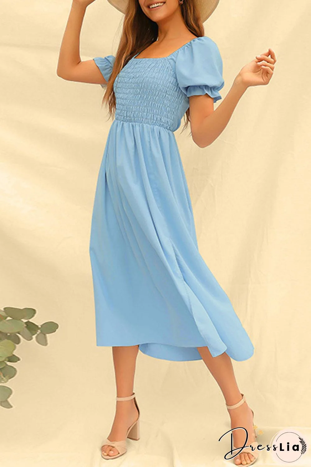 Fashion Casual Solid Slit Square Collar Princess Dresses