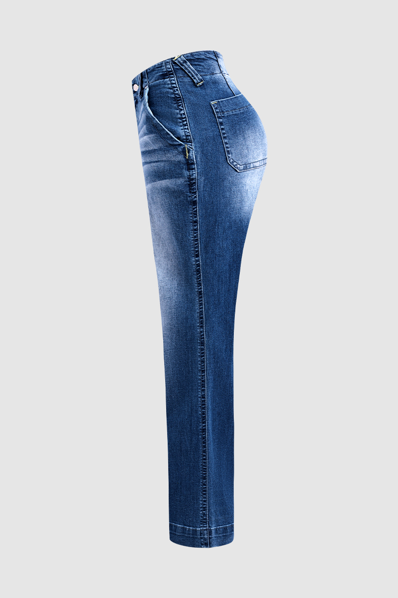 Buttoned Flare Long Jeans