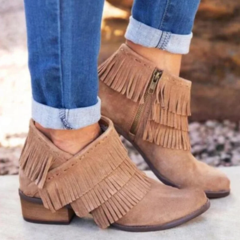 Flat side zipper round toe solid color nude boots