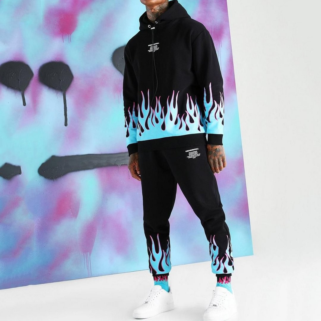 Casual sports flame fashion sweater and pants suit