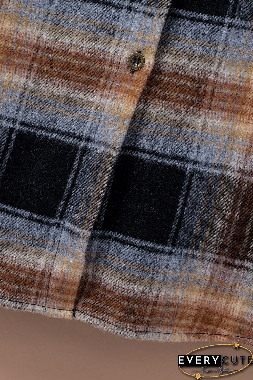 Oversize Rounded Hem Plaid Shirt with Slits