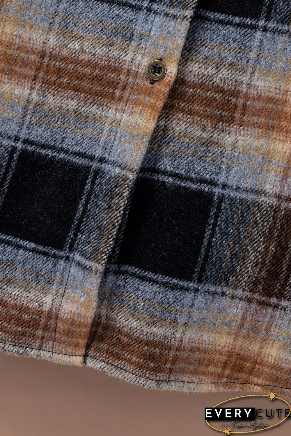 Oversize Rounded Hem Plaid Shirt with Slits