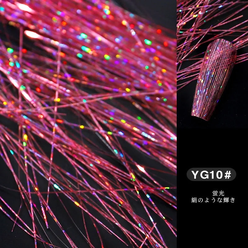 Fashion Fluorescent Nail Sticker Thread Laser Glitter Mesh Net Line Tape Holographic Manicure 3D Silk Foils Nail Art Decorations-Nail Inspo