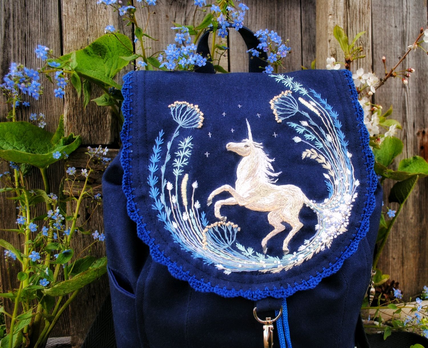 Canvas backpack " White unicorn"