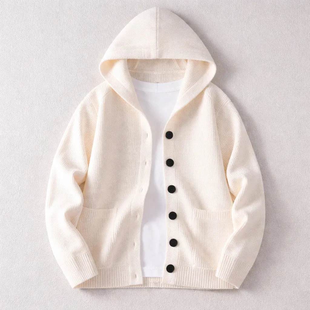 Men's Wool-Blend Hooded Cardigan &ndash; Knit Layering Jacket &ndash; Oatmeal