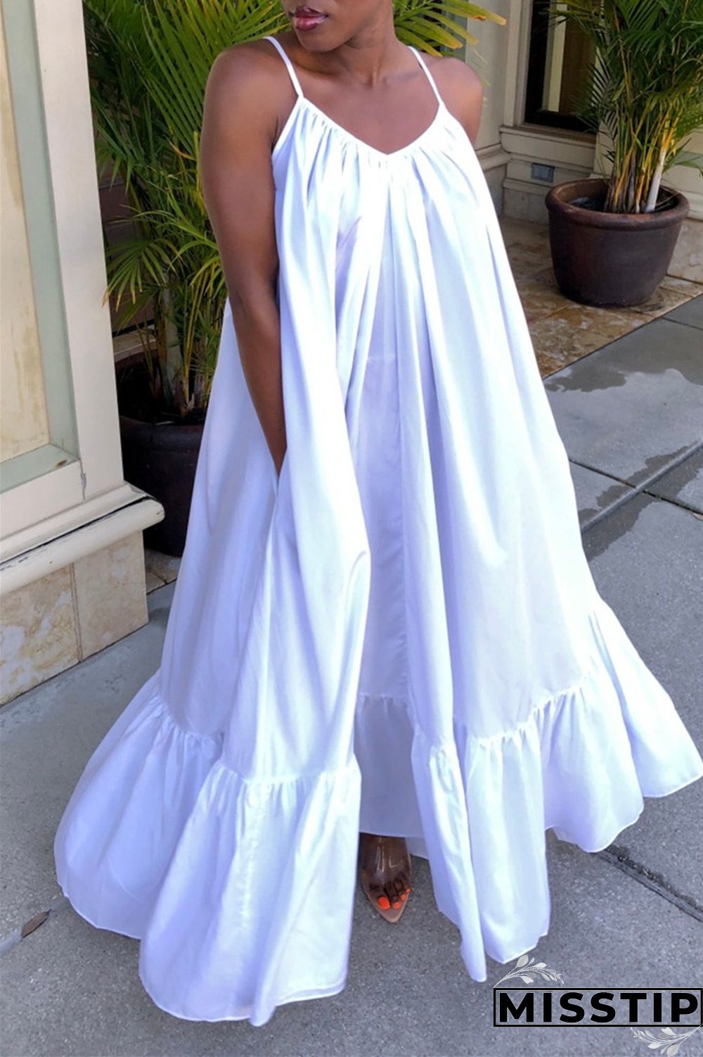 Pink Sexy Casual Solid Backless Spaghetti Strap Loose Sling Dress