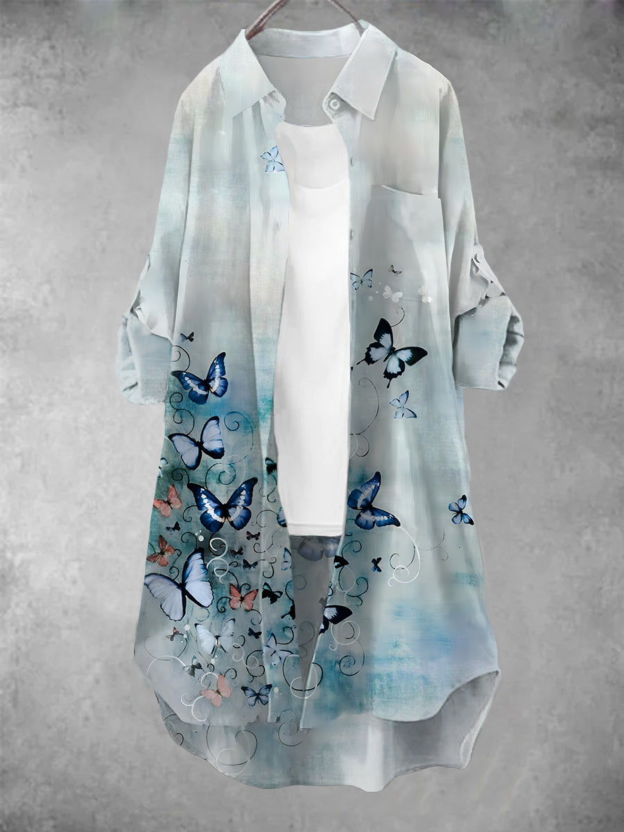 Women's Vintage Butterfly Art Print Casual Dress