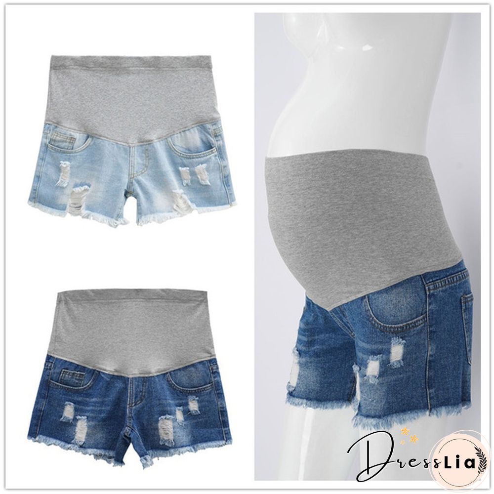 Summer Maternity Pants For Pregnant Women Clothes Denim Abdominal Elastic Waist Pregnancy Shorts