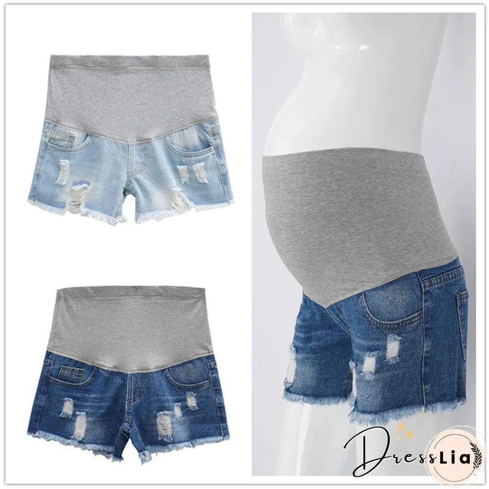 Summer Maternity Pants For Pregnant Women Clothes Denim Abdominal Elastic Waist Pregnancy Shorts