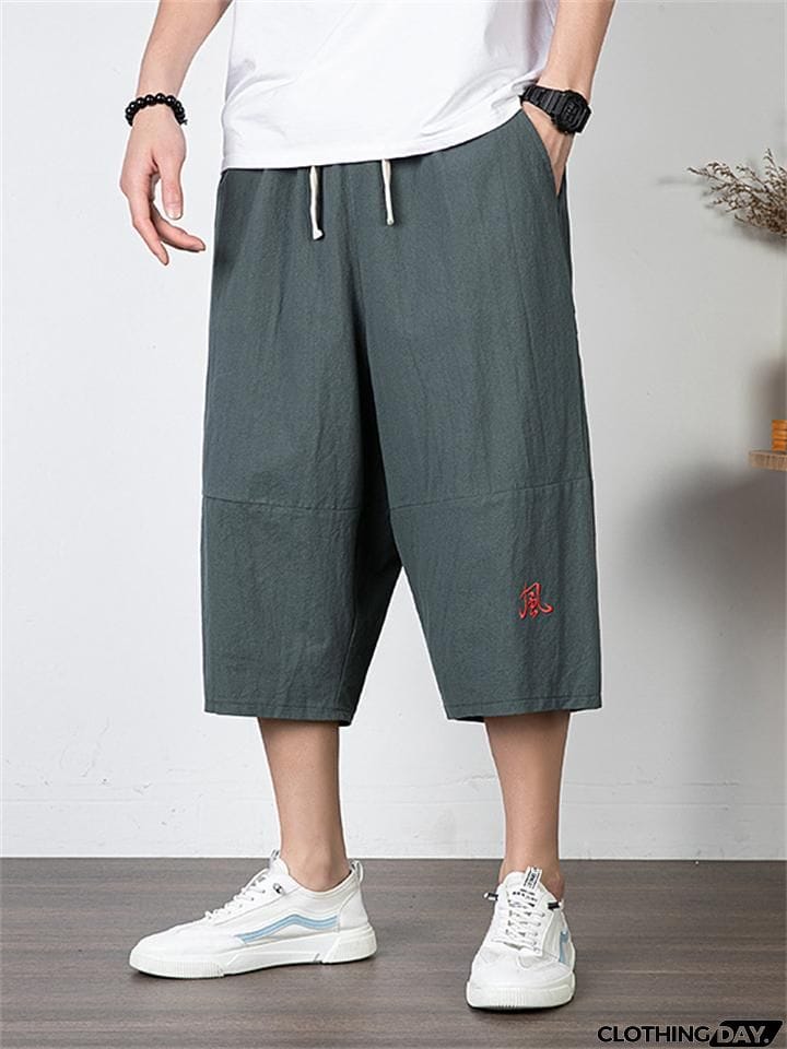Men's Simple Casual Plus Size Linen Cropped Pants