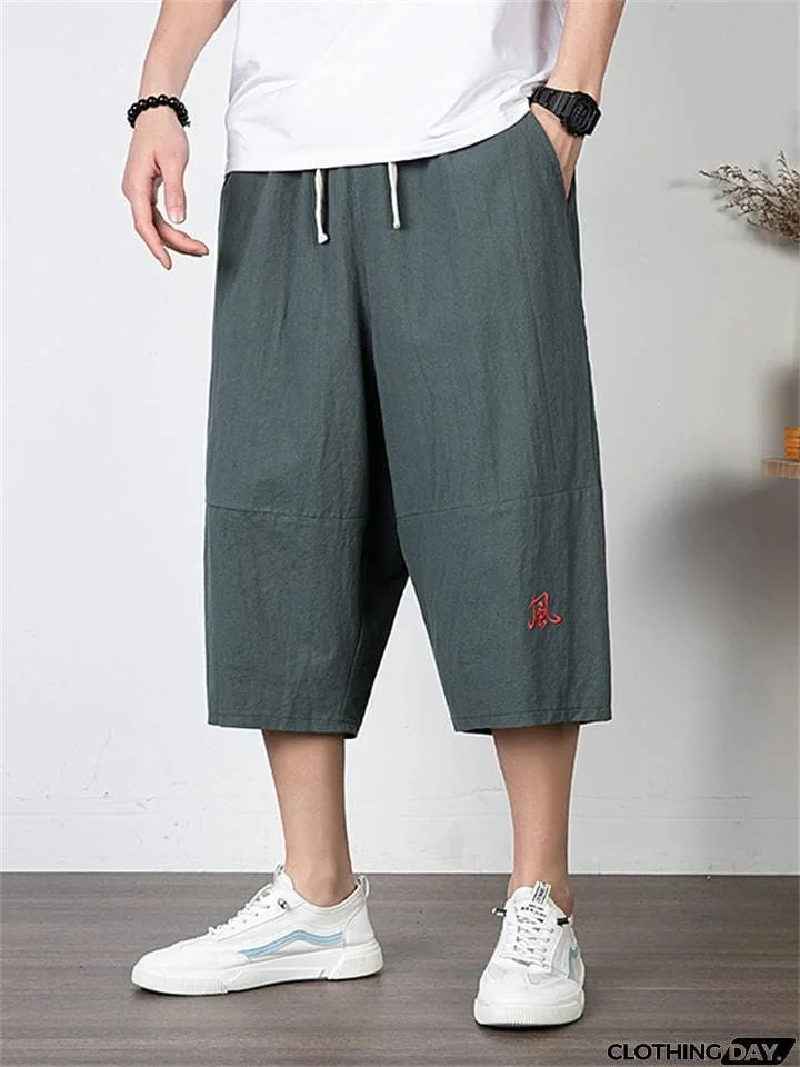 Men's Simple Casual Plus Size Linen Cropped Pants