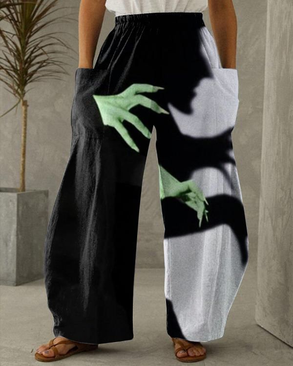 Halloween Witch Shadow Print Loose Wide-leg Pants