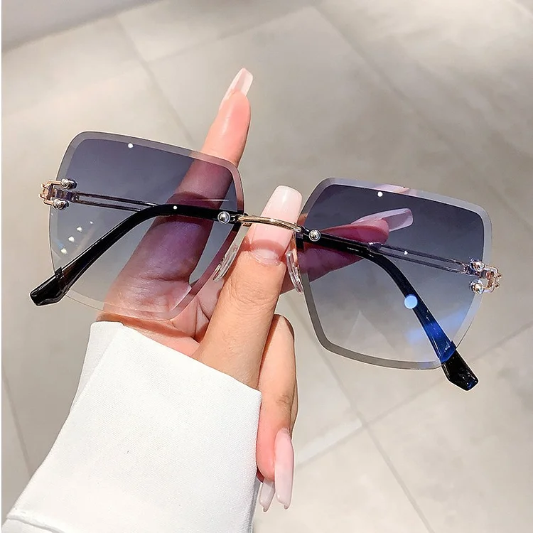 Traceeye 1Pc Fashion Vintage Rimless Square Sunglasses Women Men High Quality Gradient Sun Glasses Outdoor Travle UV400 Shades Goggles