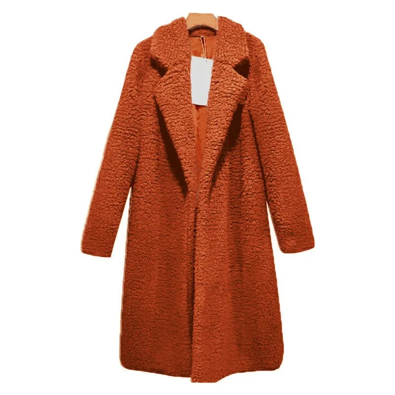 2019 Plush Coat Women Fur Lamb Thicken Winter Warm Long Sleeve Female Jackets Overcoat Outerwear Faux Fur Coat For Women