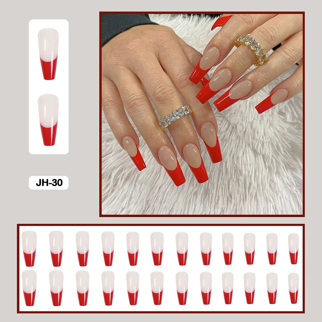 24pcs/box Long Trapezoid Fake Nails Geometric Simplicity Personality Graffiti Animal Pattern Nail Art Nails Press on With Glue-Nail Inspo