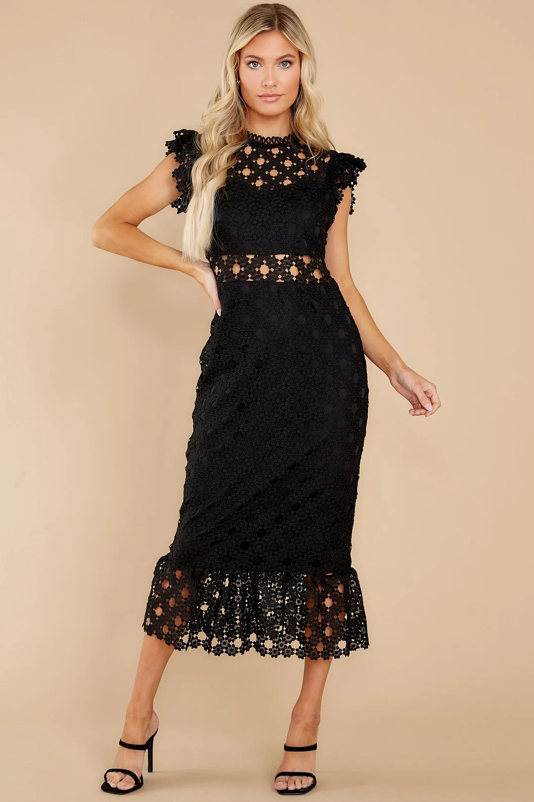 Love's High Hopes Black Crochet Midi Dress