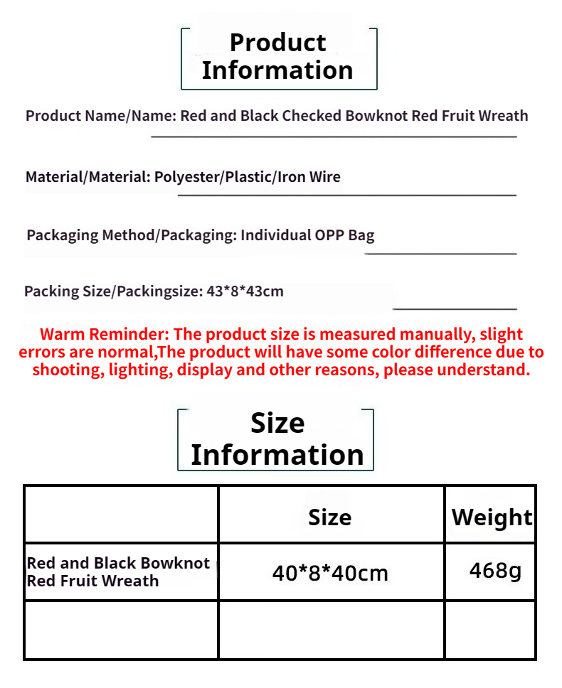 Tegooe Classic Red Plaid Bow Christmas Wreath - 16 Inch