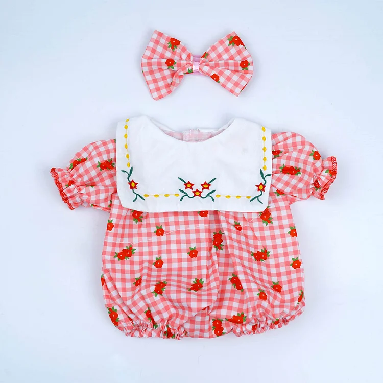 17-20 Inches Clothes Accessories Pink Plaid Floral Jumpsuit Two-Piece Set for Reborn Baby Dolls Rebornartdoll® RSAW-Rebornartdoll®