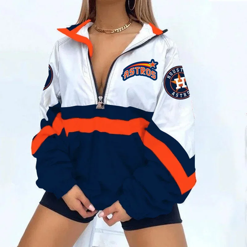Women's Print V Neck Zipper Sweatshirt Jacket