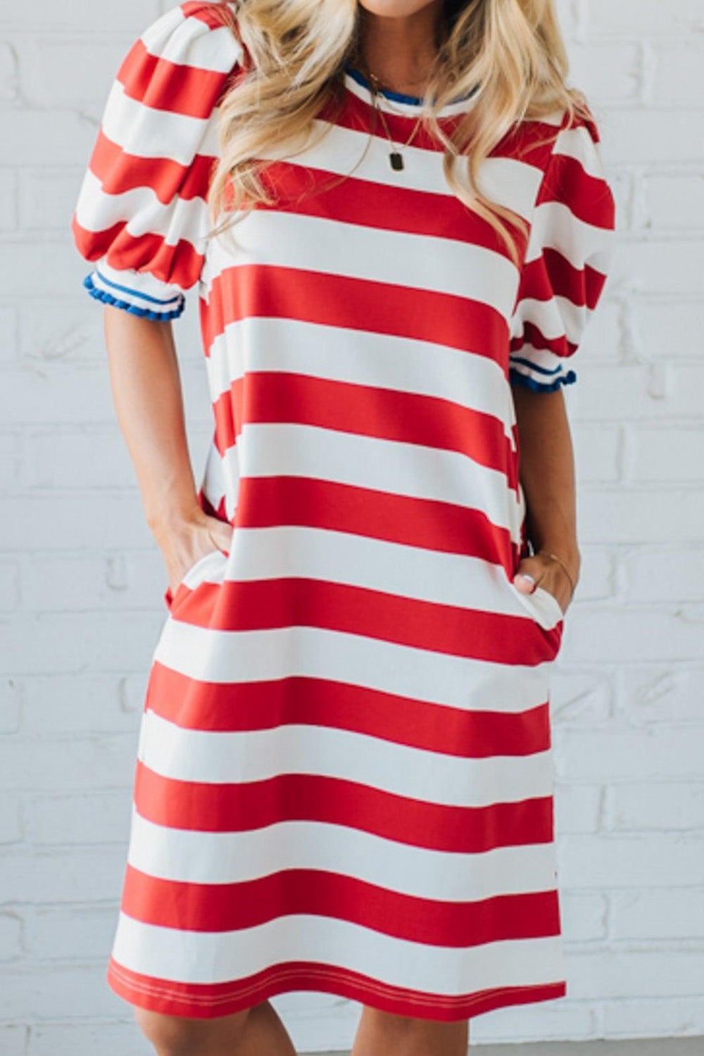 Striped Puff Sleeve Casual Mini Dress mysite idetrend