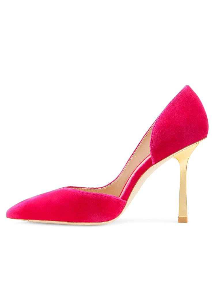 Red Black Asymmetry Exposed Side Velvet High Heeled Pumps For Women