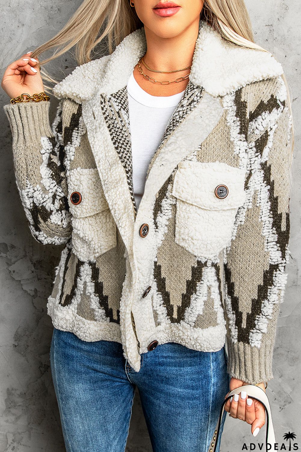 Diamond Sherpa Cardigan Sweater
