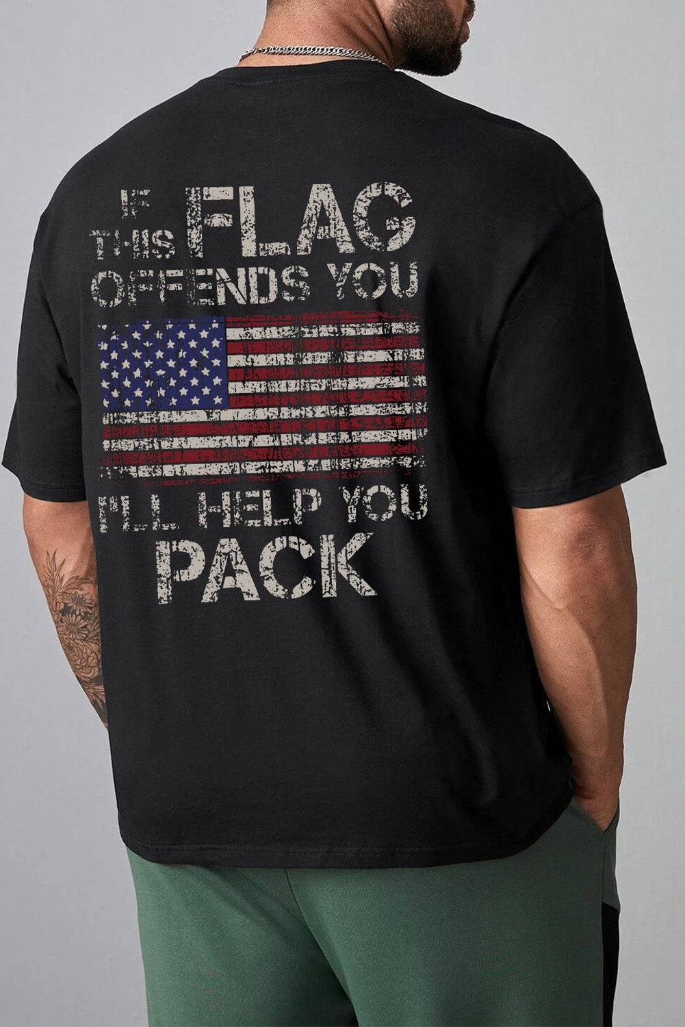 American Flag Letters Print Crew Neck Men's Oversized T-shirt