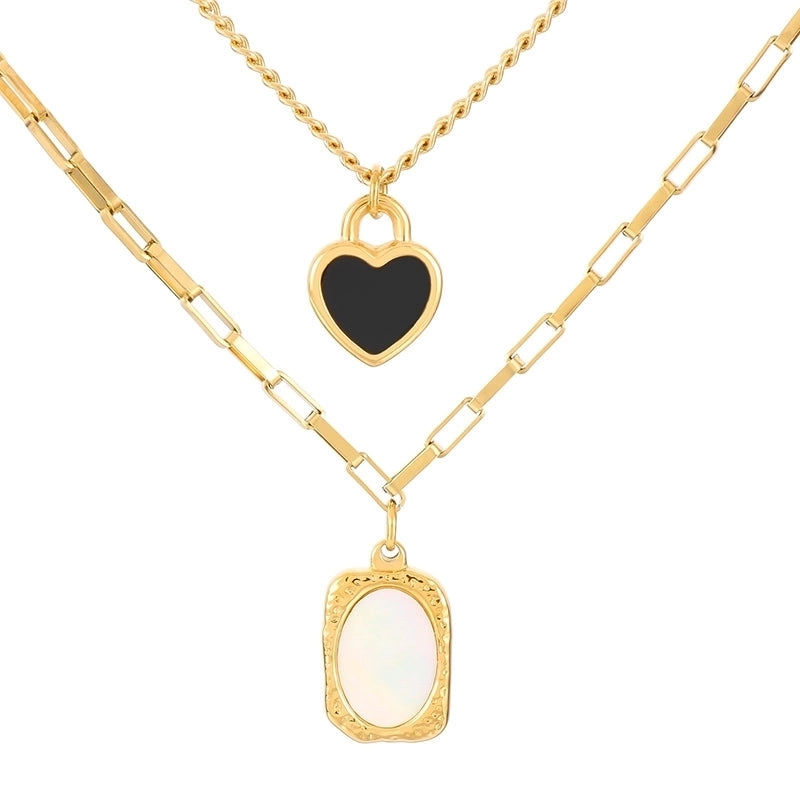 Sweet Heart Shape Stainless Steel 18K Gold Plated Patchwork Layered Necklaces