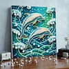 DIY Pearl Painting Dolphin for Home Decor with Frame(25x25cm)