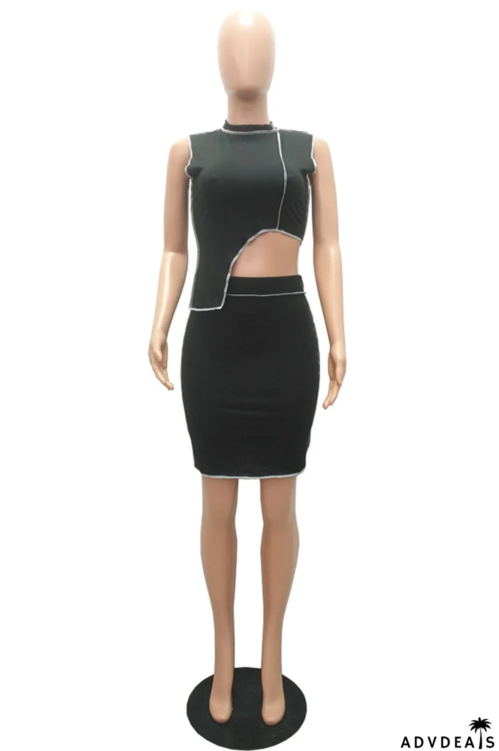 Orange Sexy Casual Solid Split Joint Asymmetrical Half A Turtleneck Sleeveless Two Pieces