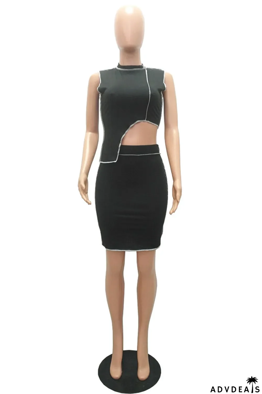 Orange Sexy Casual Solid Split Joint Asymmetrical Half A Turtleneck Sleeveless Two Pieces