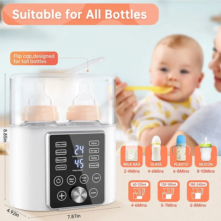 6-in-1 Baby Bottles Warmer, Fast Bottle Sterilizer Babies Food Heater, Double Fast Milk Warmer for Breastmilk & Formula