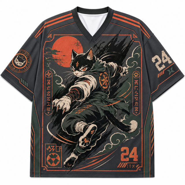 Orange Ninja Cat Mesh Jersey