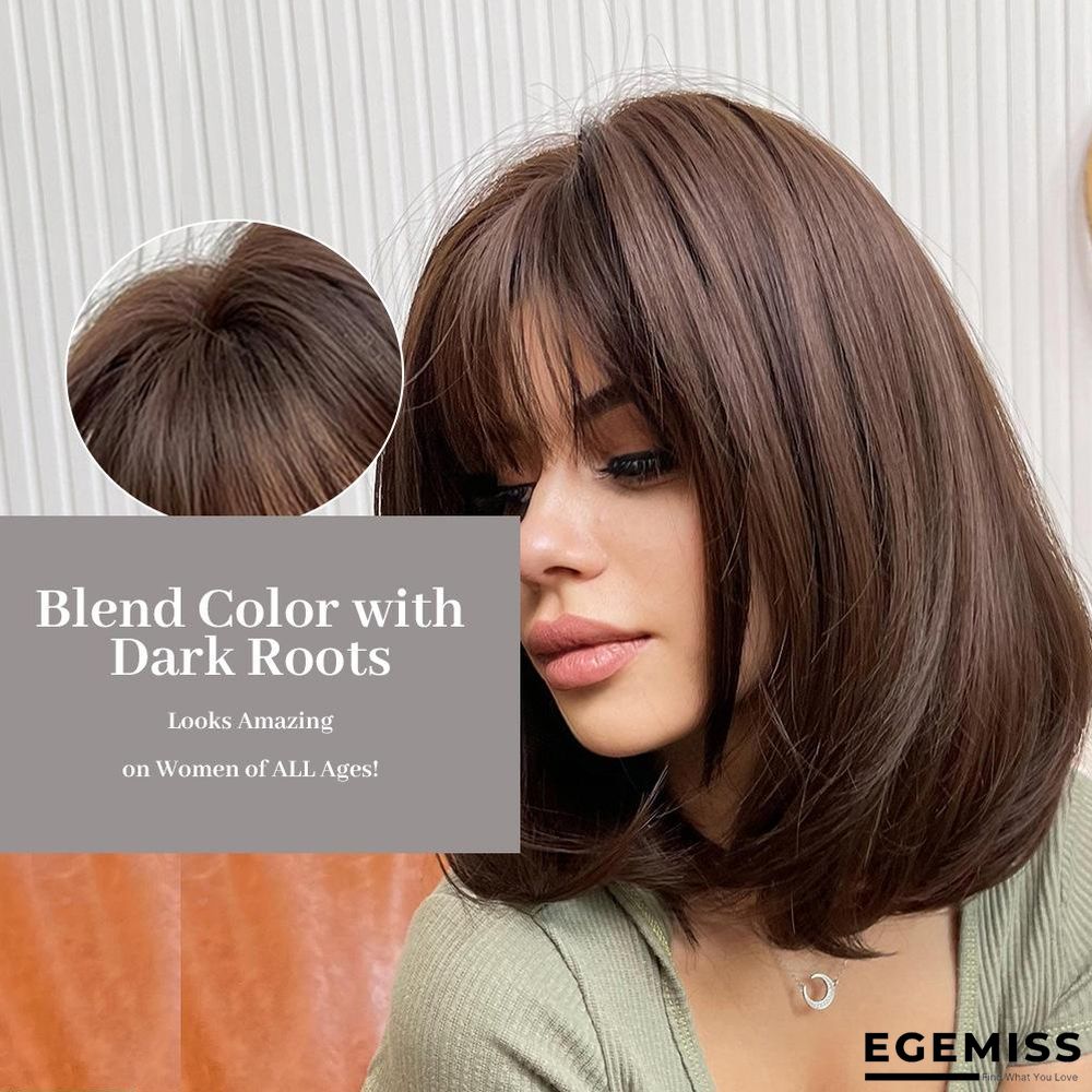 Dark Brown Short Bob Hair Wigs with Bangs Synthetic Wig | EGEMISS