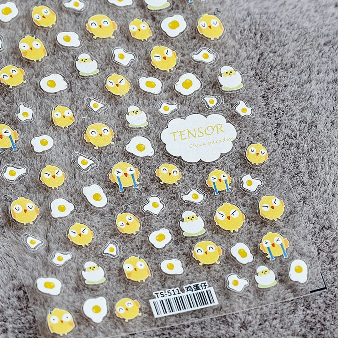 Beautizon Cute Flower Chick Ccircular Pattern High Quality 3D Engraved Nail Stickers Nail Art Decorations Nail Decals Design