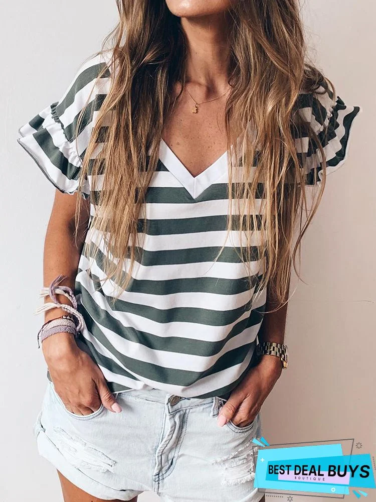 Half Sleeve Striped Casual Shift Tops