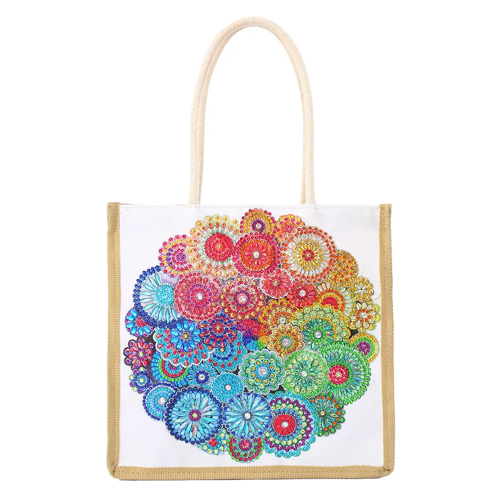 Mandala Diamond Painting Handbag DIY Linen Shopping Tote Bag