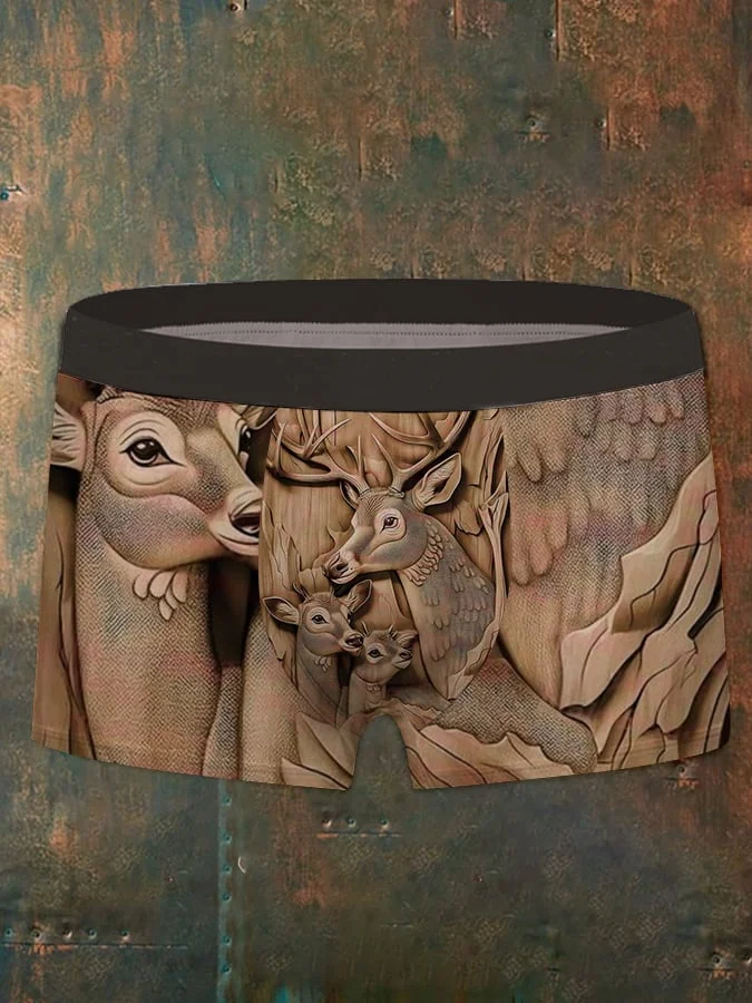 Men's Retro Casual Elk Print Underwear