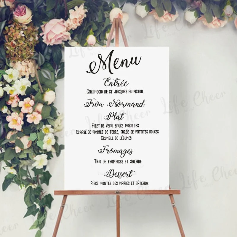 Custom Wedding Menu Vinyl Sticker Personalize Menu Food Drinks Decal Art Wedding Party Decoration Custom Texts Menu Murals