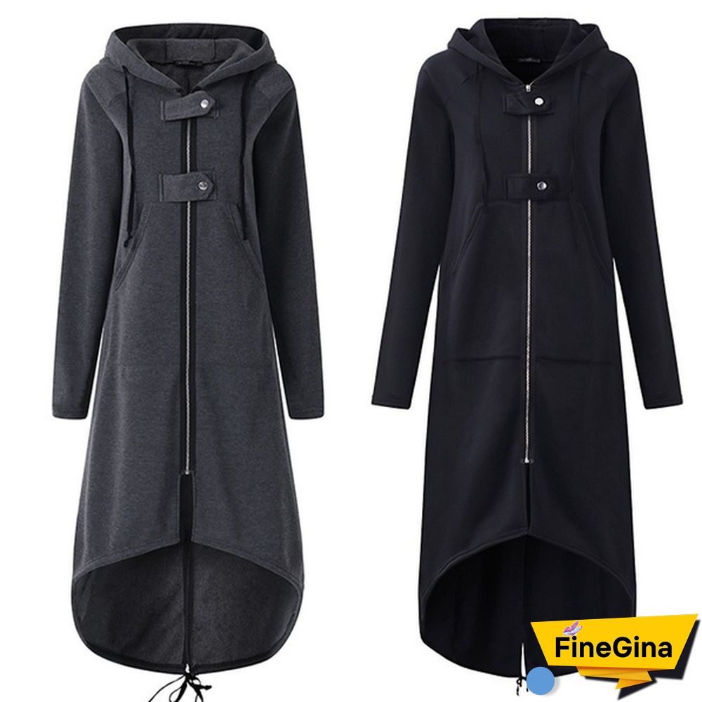 Women's Loose Hooded Sweater Zipper Long Coat Long Sleeve Hoodies Coats Casual Cardigans